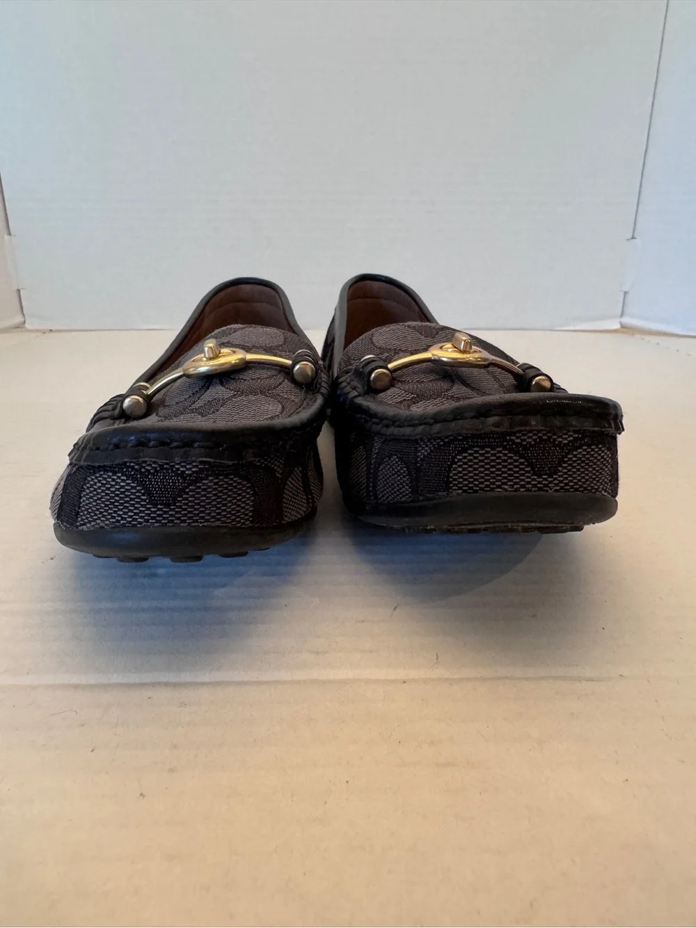 Coach Crosby Driver Loafers Signature Jacquard Turnlock Black Grey Shoes Size 7B